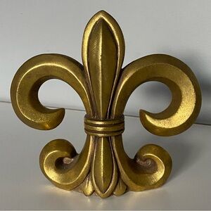Fleur De Lis Book End Vintage Gold Tone Heavy Resin Gold Painted Just One 6.25”